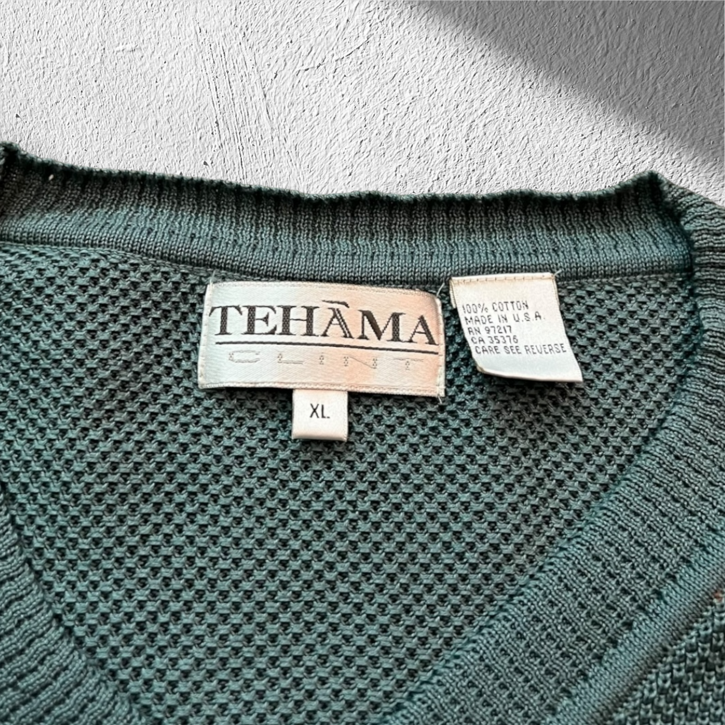 Vintage 90s Tehama Clint Green Cotton Knit Vest – XL, Made in USA, New