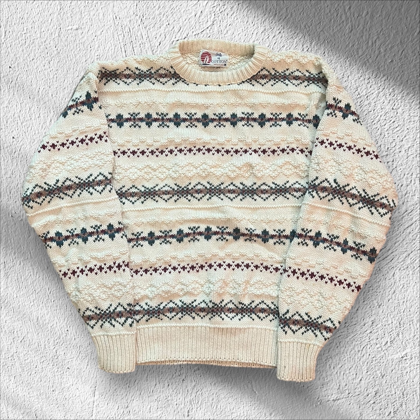 Vintage 90s Fair Isle Isle of Cotton Striped Knit Sweater – USA Made