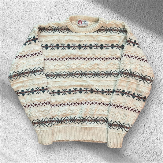 Vintage 90s Fair Isle Isle of Cotton Striped Knit Sweater – USA Made