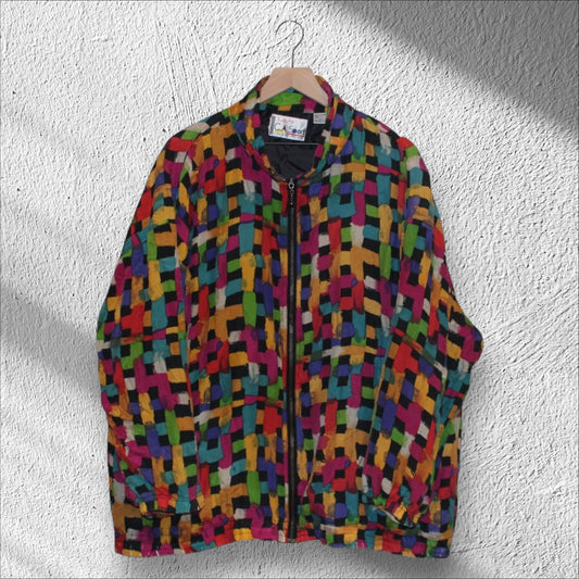 Vintage 80s Silk Multicolored Windbreaker 3D Jacket