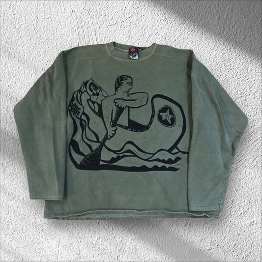 Vintage 90s Canoe Abstract Art Men’s Sweatshirt – Size Large