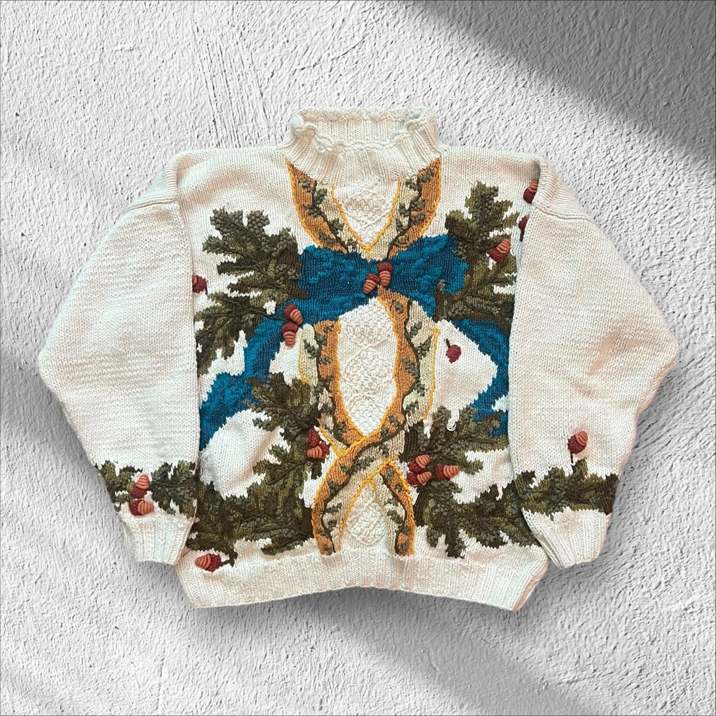 Vintage 90s Holiday Knit Sweater Pine Tree Winter Nature Theme