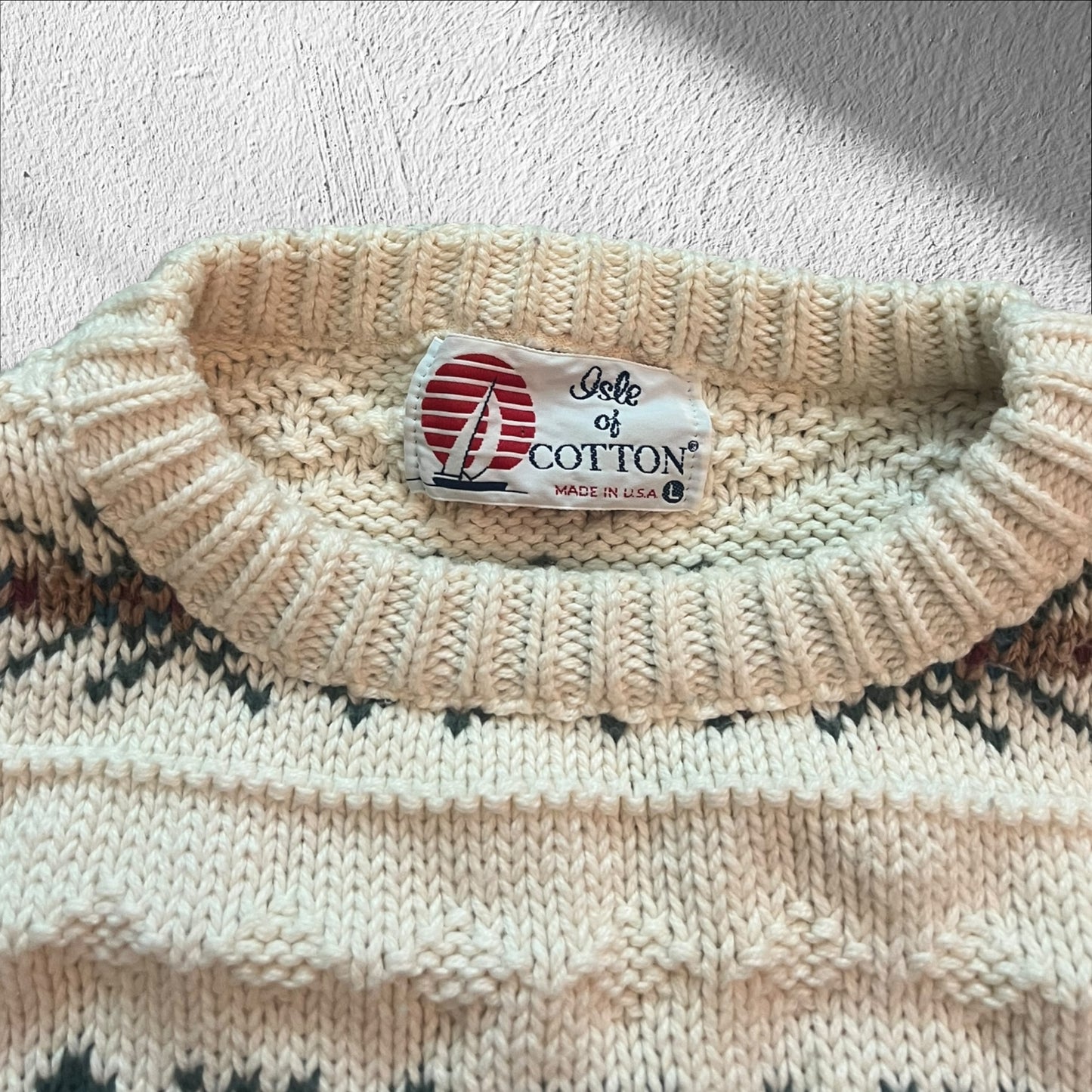 Vintage 90s Fair Isle Isle of Cotton Striped Knit Sweater – USA Made