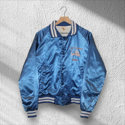 Vintage 1984 Los Angeles Olympics Satin Bomber Jacket Chalk Line