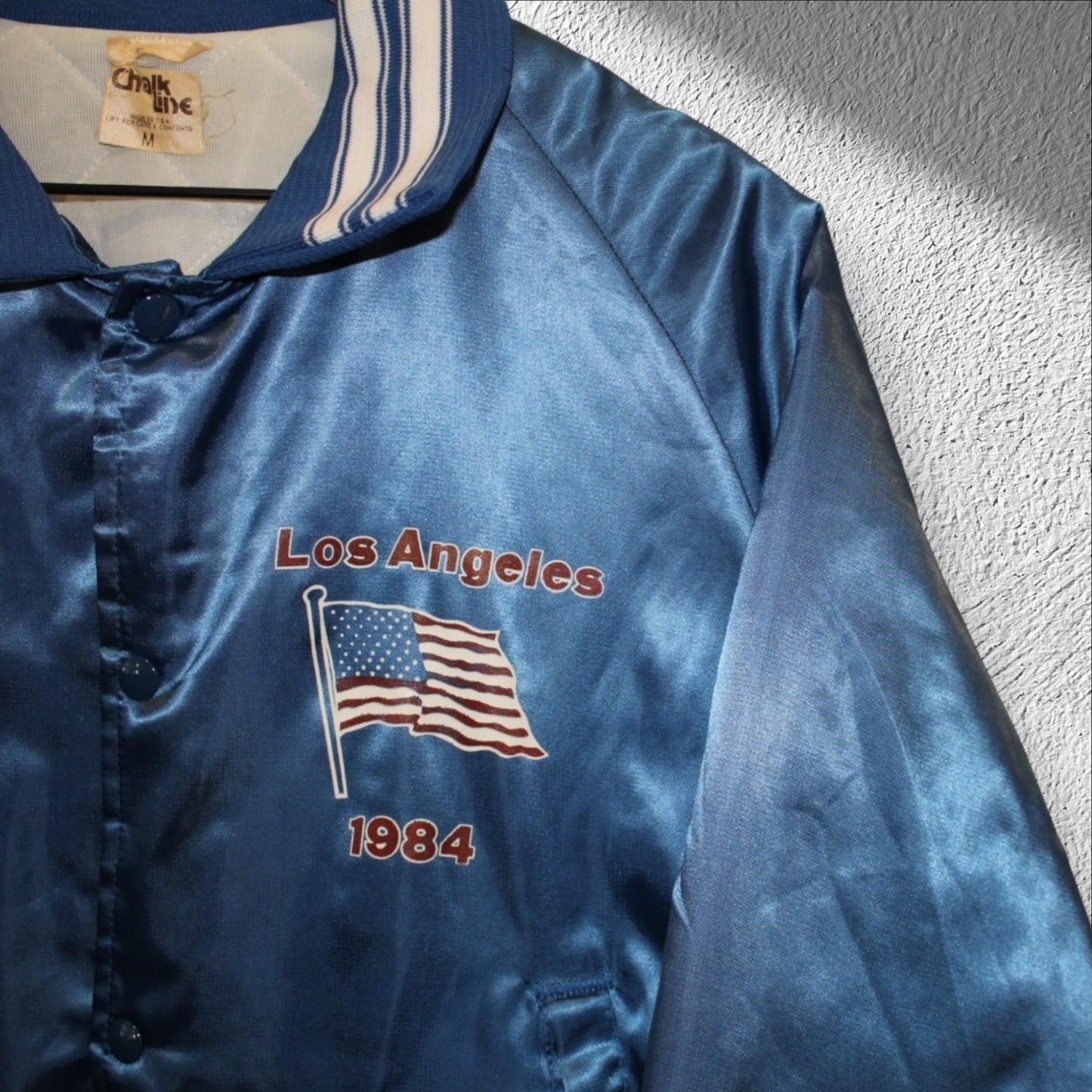 Vintage 1984 Los Angeles Olympics Satin Bomber Jacket Chalk Line