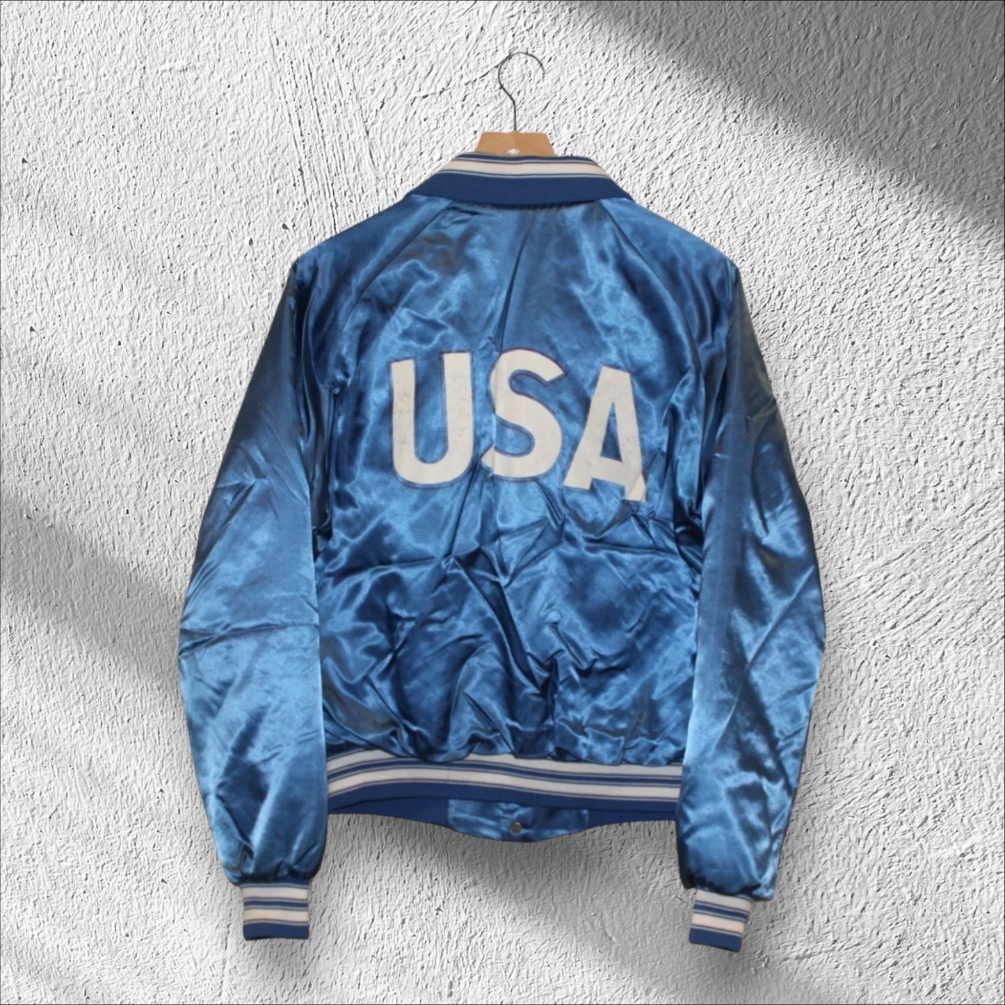 Vintage 1984 Los Angeles Olympics Satin Bomber Jacket Chalk Line