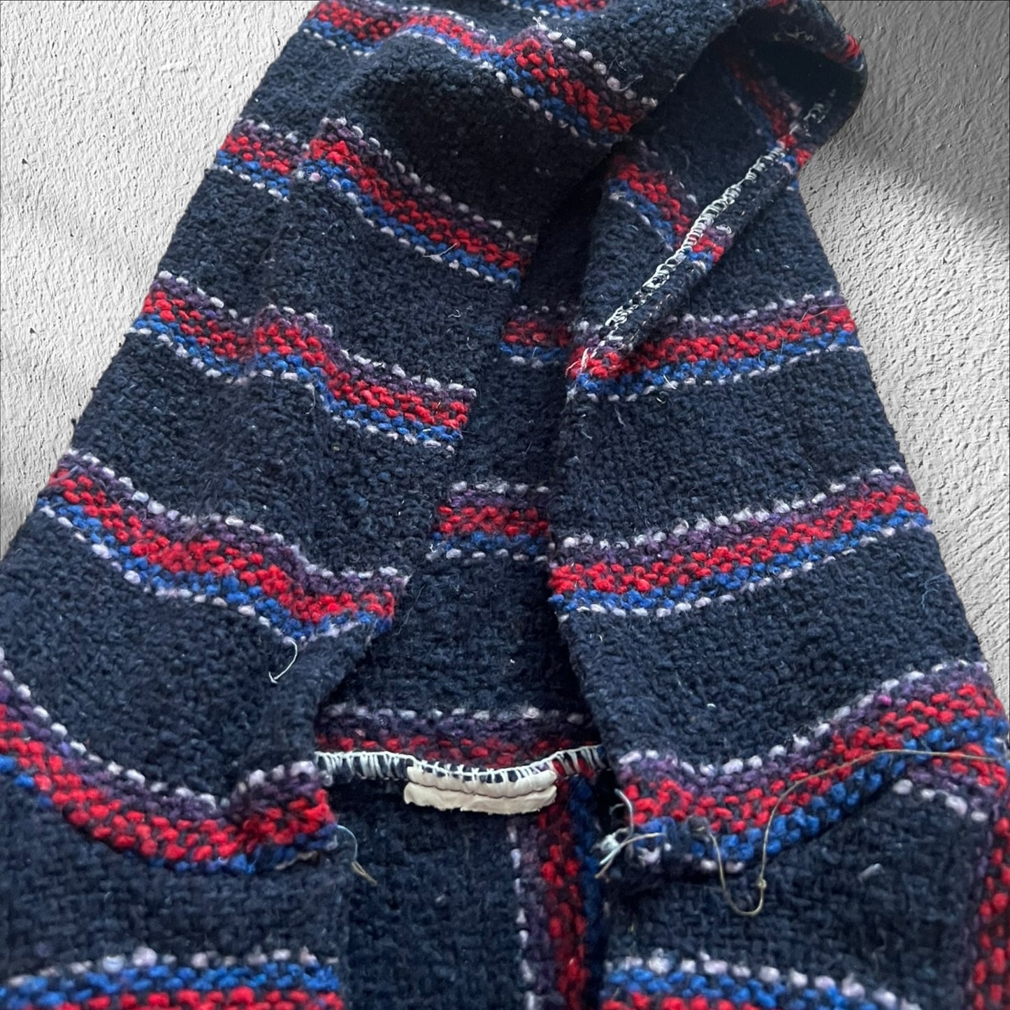 Vintage Mexican Baja Striped Drug Rug Hoodie - Navy & Red - Size Large