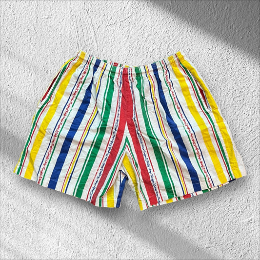 Vintage 90s Totally Unique Thoughts Multicolored Striped Cotton Shorts — M/L