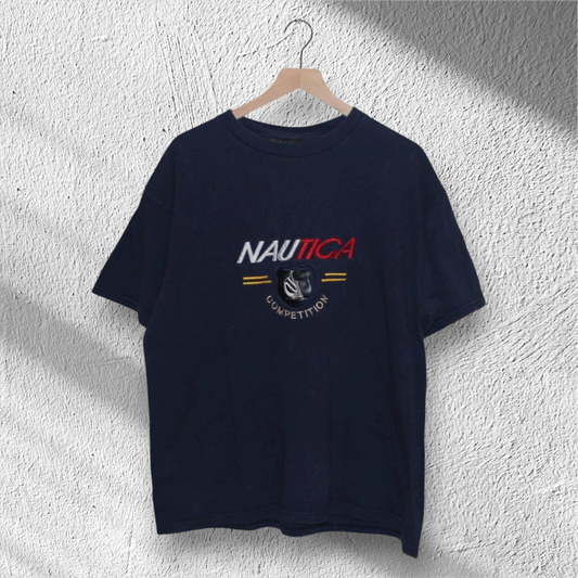 Vintage 90s Nautica Competition Spellout Embroidered Shirt XL