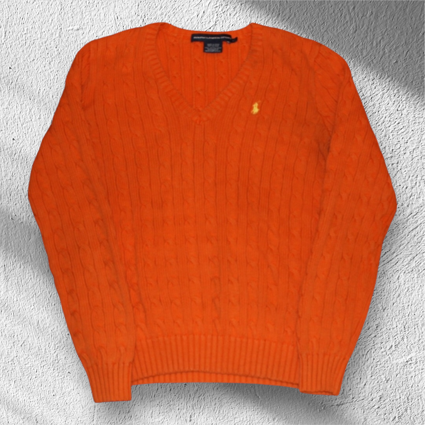 Polo Ralph Lauren Sport Orange Cable Knit V-Neck Sweater – Large
