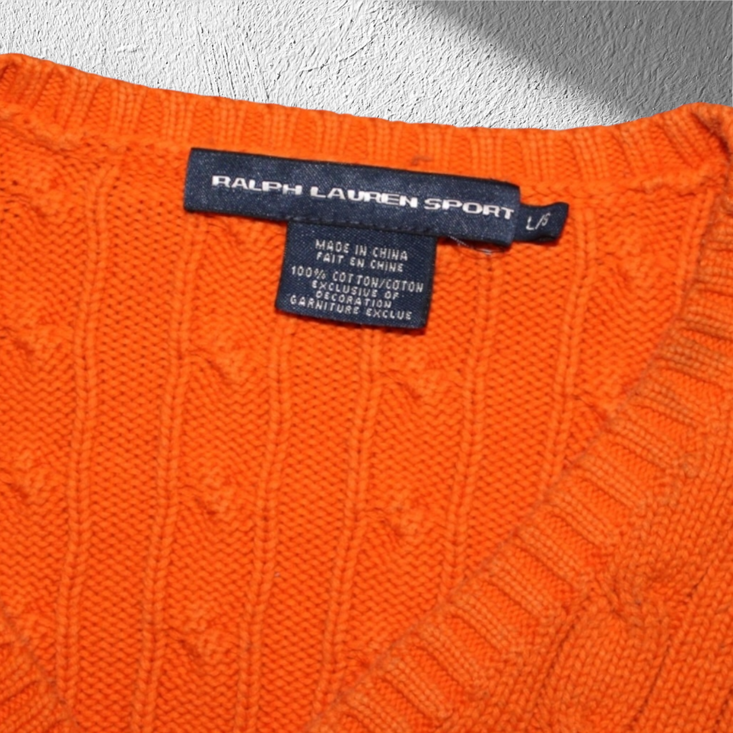 Polo Ralph Lauren Sport Orange Cable Knit V-Neck Sweater – Large
