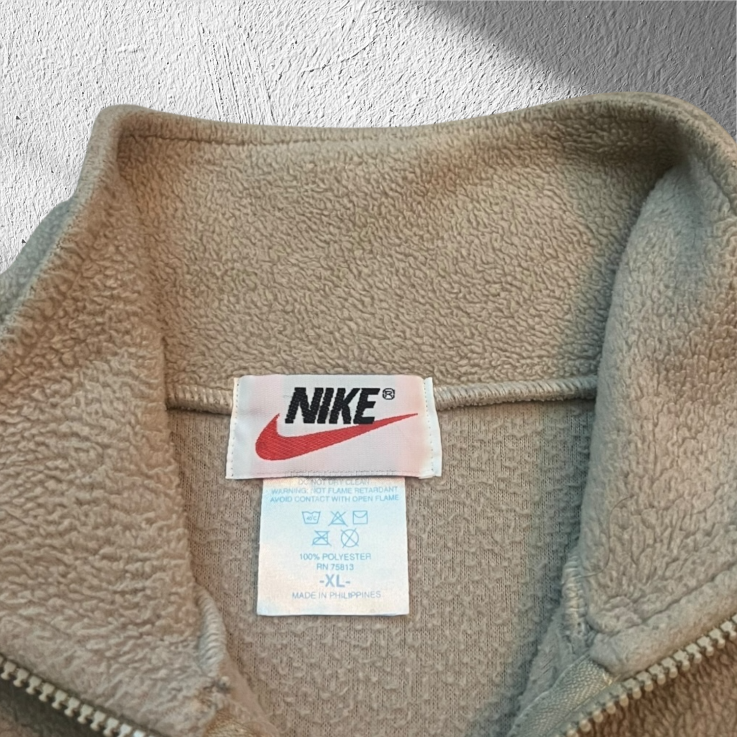 Vintage 90s Nike 1/4 Zip Thermal Sweatshirt Tan Streetwear XL