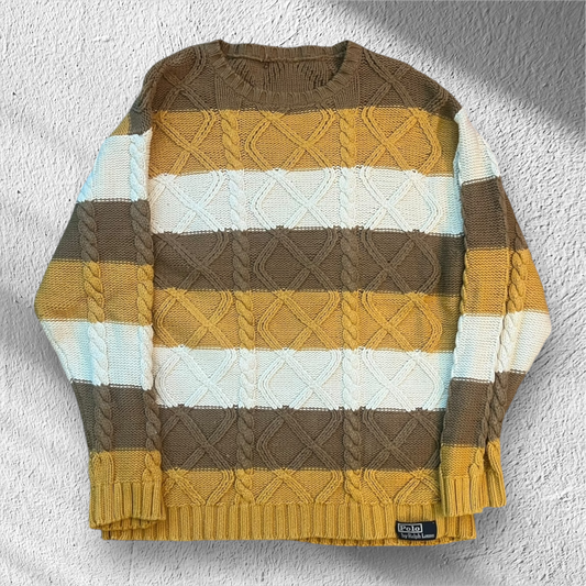 Vintage Polo Ralph Lauren Striped Ribbed Knit Sweater – Fits Large