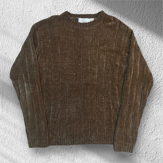 Vintage Bill Blass Ribbed Brown Knit Sweater – XL