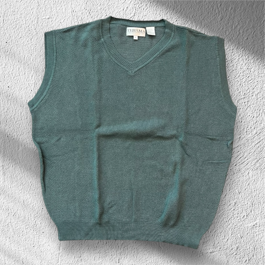 Vintage 90s Tehama Clint Green Cotton Knit Vest – XL, Made in USA, New