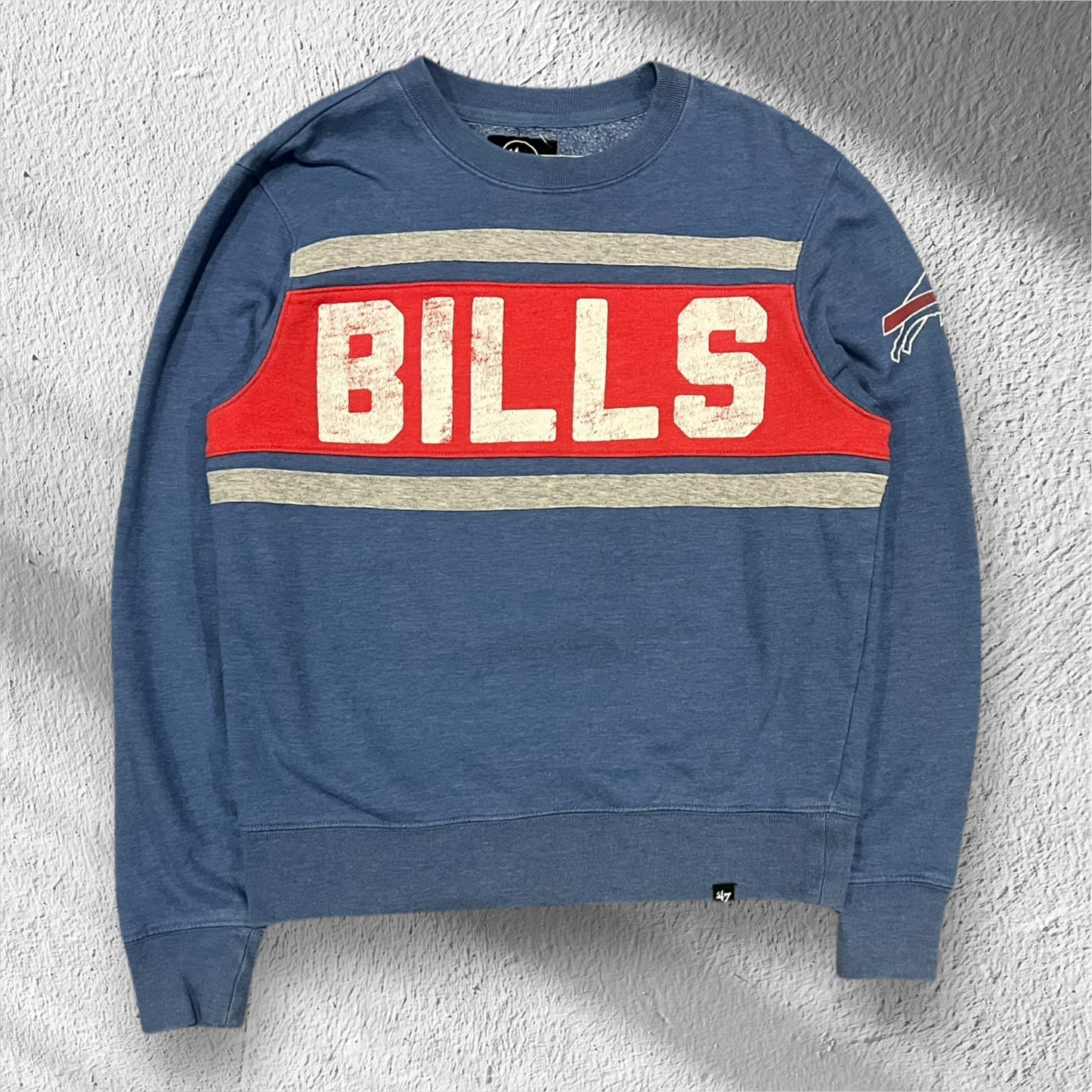 Buffalo Bills 47 Brand Spellout Pullover Crewneck – Size Small