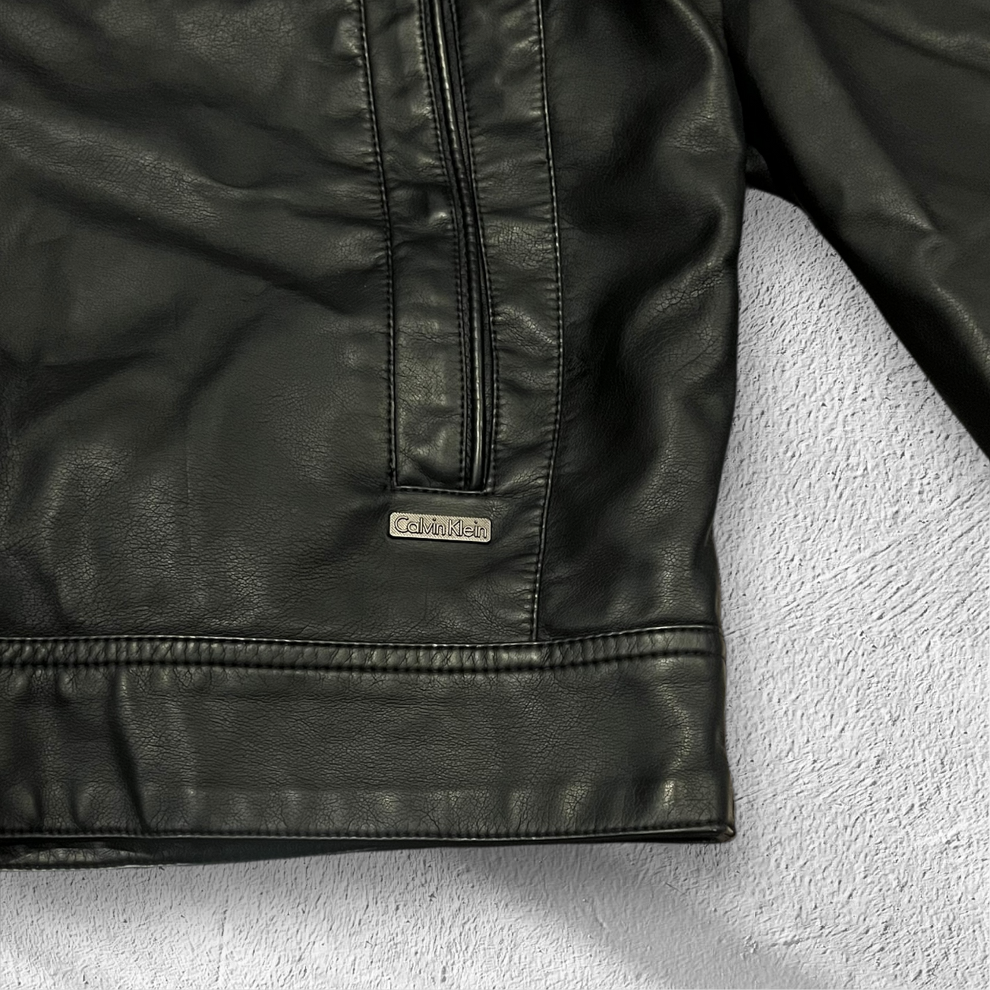 Calvin Klein Black Leather Jacket w/ Hoodie – Size XL