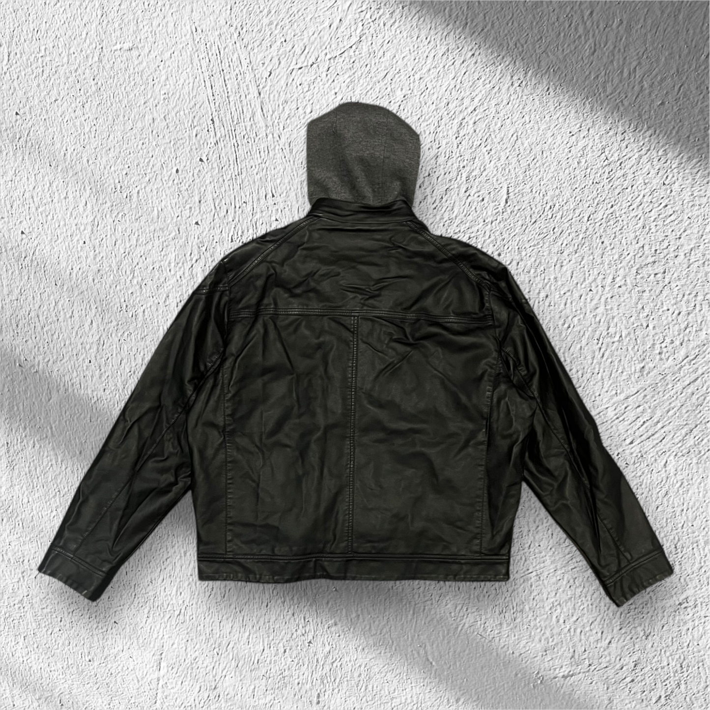 Calvin Klein Black Leather Jacket w/ Hoodie – Size XL