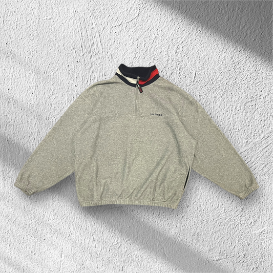 Vintage 90s Tommy Hilfiger Gray Fleece Quarter Zip XL
