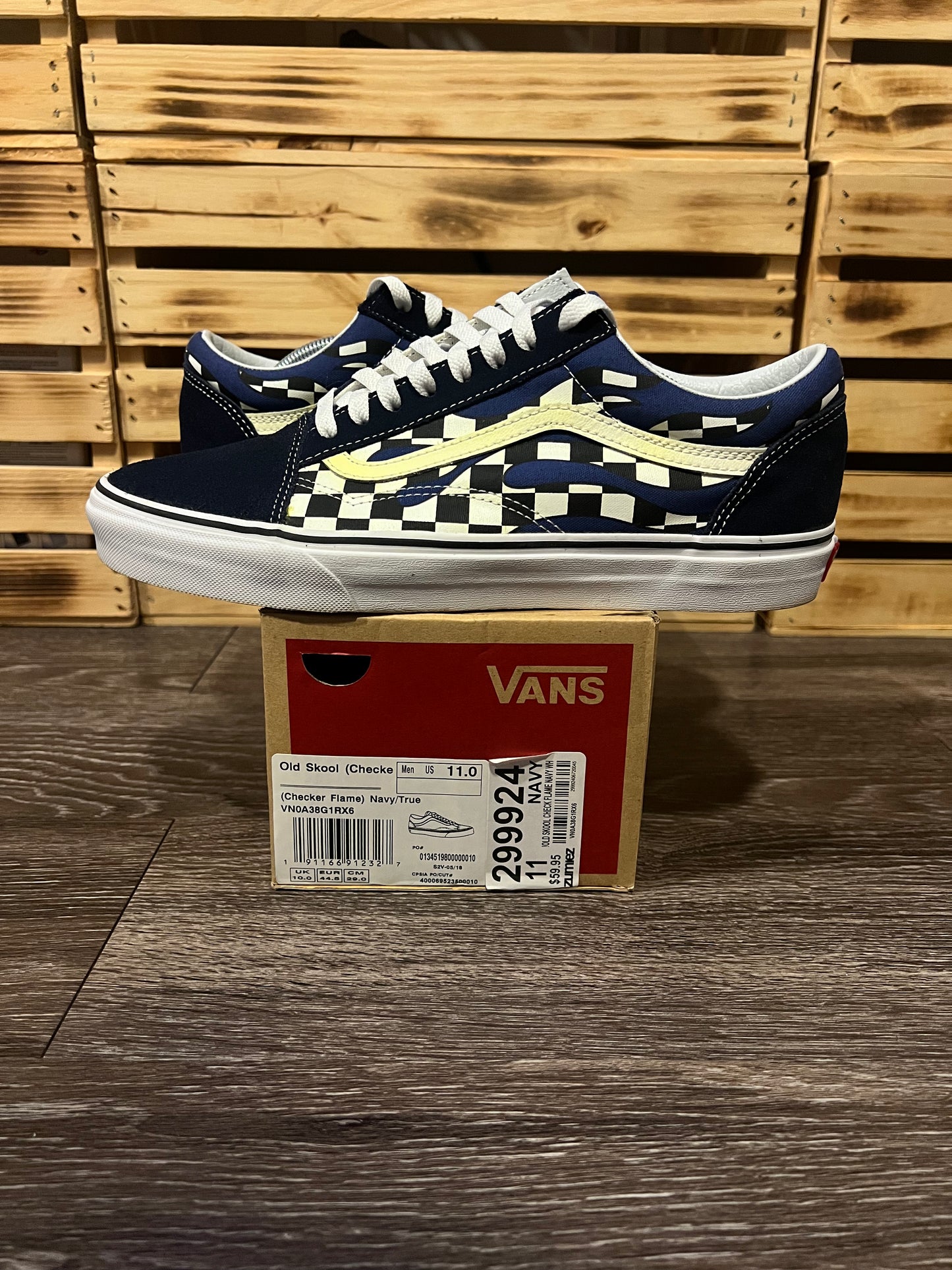 Vans Old Skool Checker Flame — Navy Blue | Size 11