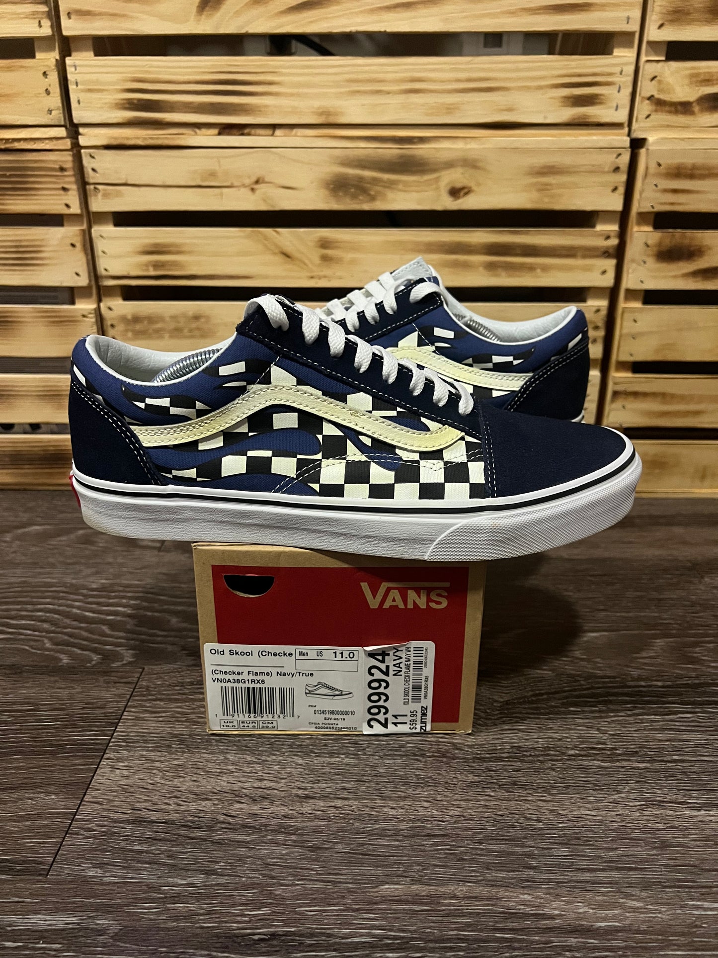 Vans Old Skool Checker Flame — Navy Blue | Size 11