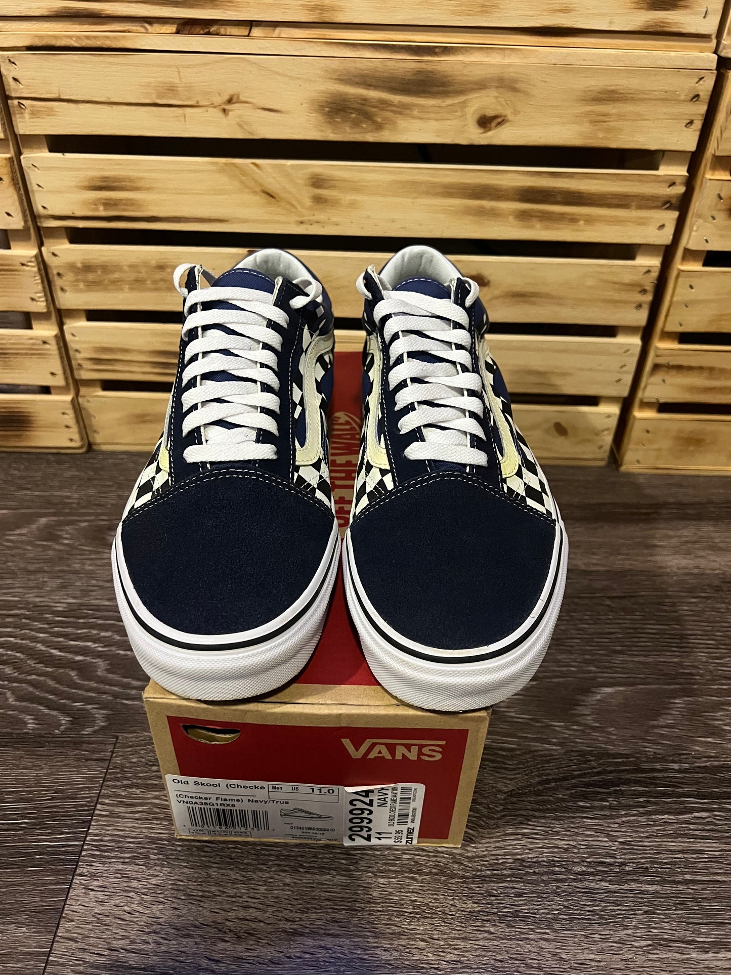 Vans Old Skool Checker Flame — Navy Blue | Size 11