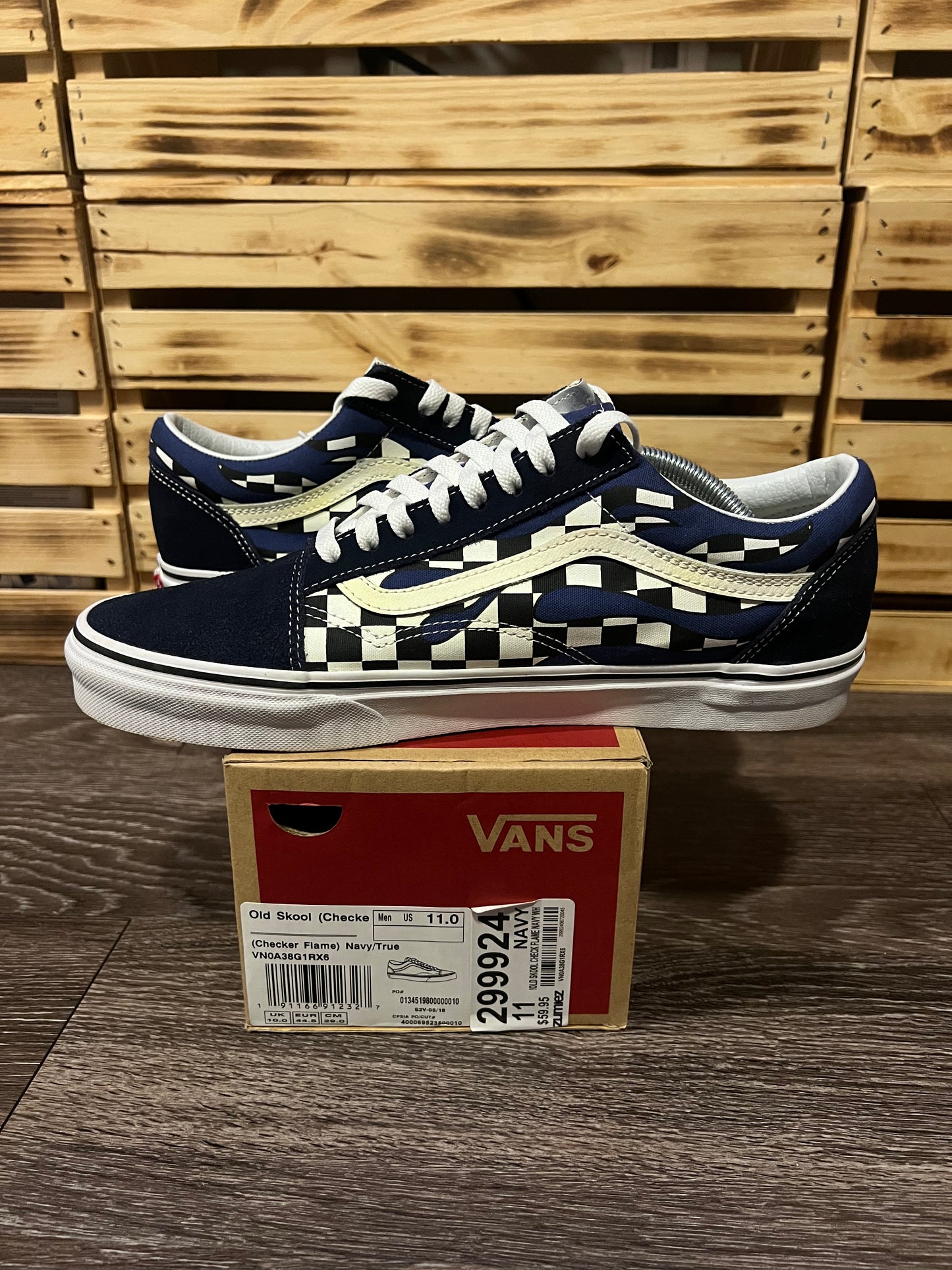 Vans Old Skool Checker Flame — Navy Blue | Size 11