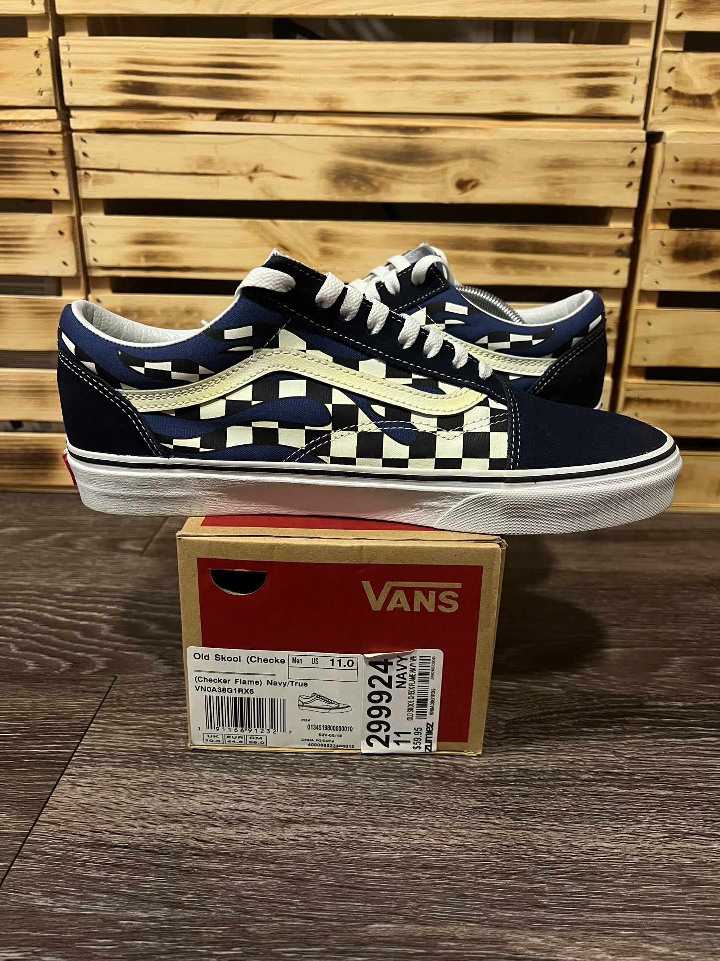 Vans Old Skool Checker Flame — Navy Blue | Size 11